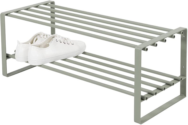INDIAN DECOR INDIAN DECOR 38538 Entryway 2Tier Metal Shoe Rack shoe Storage Shelf with epoxy coating Each Tier Fits 3 Pairs of Shoes Entryway Shoes Organizer in Grey 27 x 70 x 29cm - Image 1