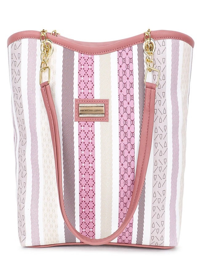 Nexeura Trendy Women’s Tote Handbag - Stylish Multicolor Striped Shoulder Bag with Dual Handles & Spacious Design - Lightweight PU Leather Casual Purse for Office, Shopping & Everyday Use (MAROON) - Image 4