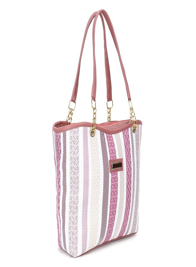 Nexeura Trendy Women’s Tote Handbag - Stylish Multicolor Striped Shoulder Bag with Dual Handles & Spacious Design - Lightweight PU Leather Casual Purse for Office, Shopping & Everyday Use (MAROON) - Image 1