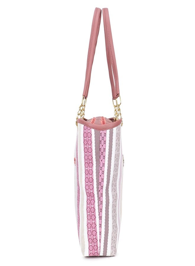 Nexeura Trendy Women’s Tote Handbag - Stylish Multicolor Striped Shoulder Bag with Dual Handles & Spacious Design - Lightweight PU Leather Casual Purse for Office, Shopping & Everyday Use (MAROON) - Image 3