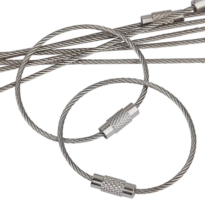 Pawfly 5 Inch/10 Inch Wire Keychain Cable Large Stainless Steel Key Ring Loop Holder, 20/50/100 Pack - Image 1