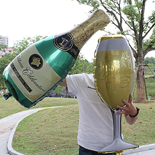 Balloonistics Large Champagne Wine Glass and Champagne Bottle Shaped Balloons 36 Inches - Image 1