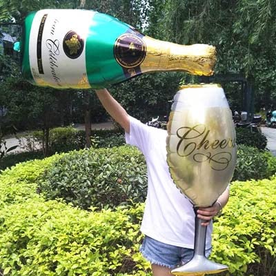 Balloonistics Large Champagne Wine Glass and Champagne Bottle Shaped Balloons 36 Inches - Image 2