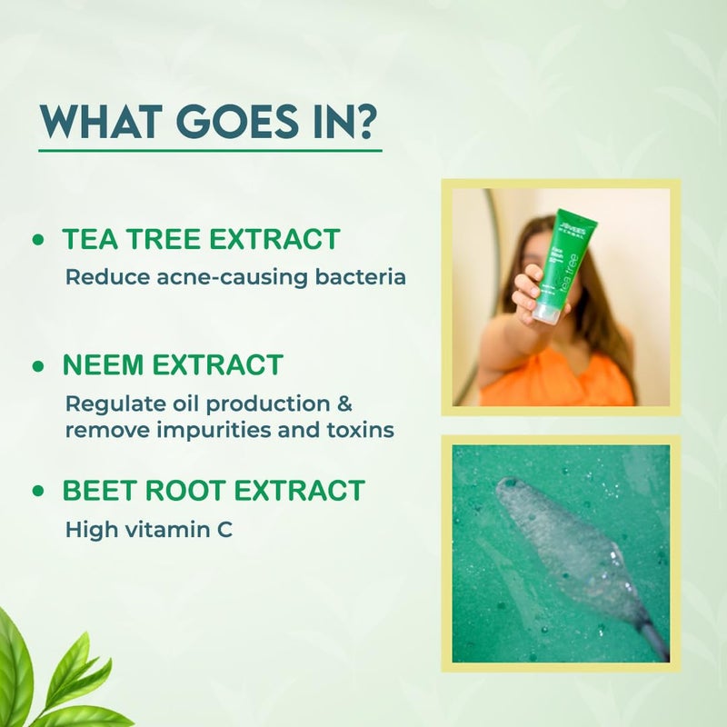 Jovees Herbal Tea Tree Face Wash for Oily Sensitive Skin Paraben AlcoholFree Controls Oil Prevents Breakouts Remove Dead Skin Gentle Cleanser For All Skin Types 120ml Pack of 2 - Image 3