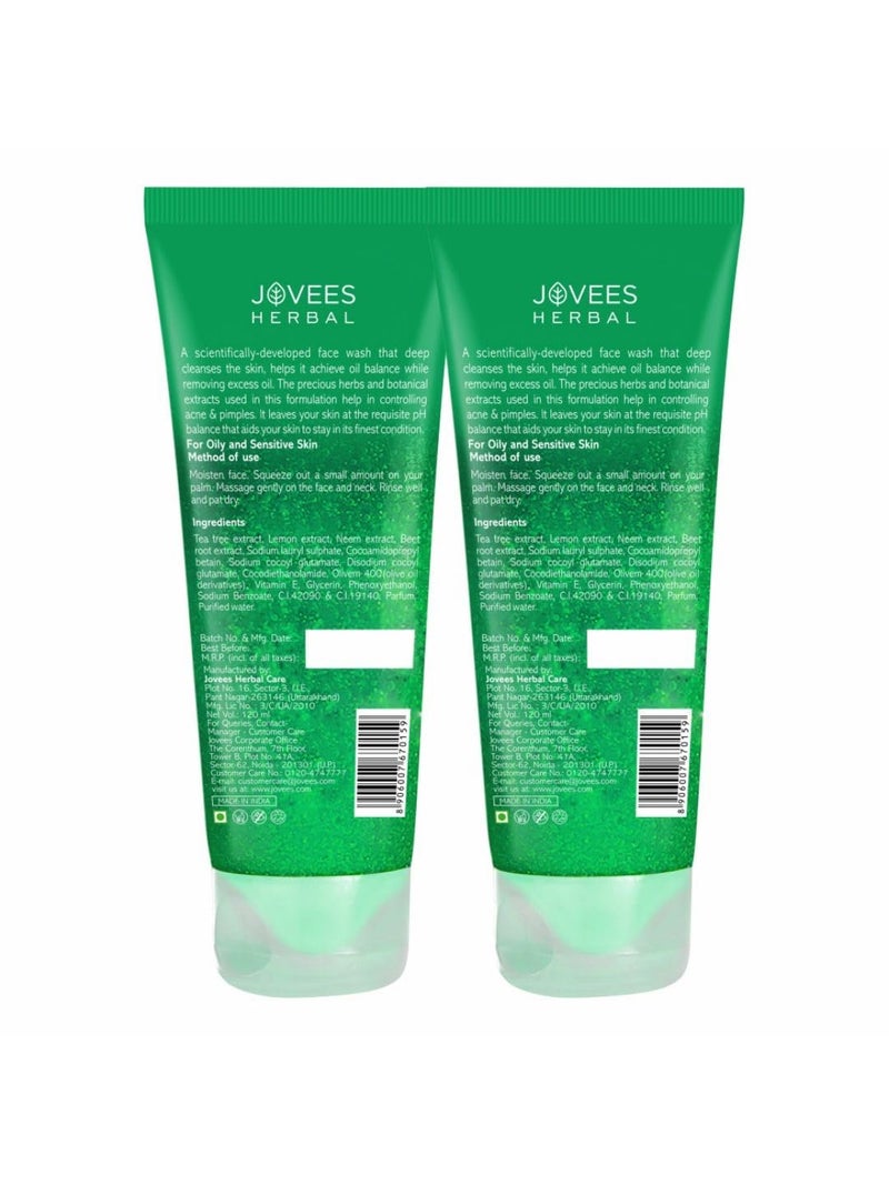 Jovees Herbal Tea Tree Face Wash for Oily Sensitive Skin Paraben AlcoholFree Controls Oil Prevents Breakouts Remove Dead Skin Gentle Cleanser For All Skin Types 120ml Pack of 2 - Image 2