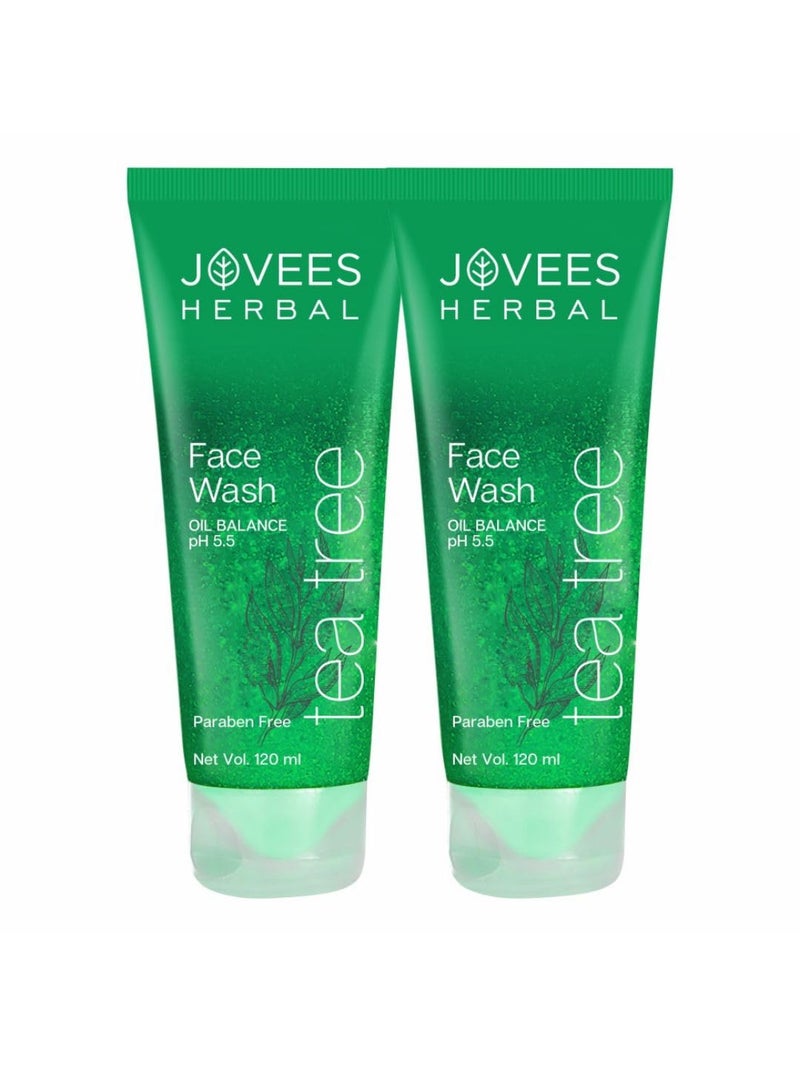Jovees Herbal Tea Tree Face Wash for Oily Sensitive Skin Paraben AlcoholFree Controls Oil Prevents Breakouts Remove Dead Skin Gentle Cleanser For All Skin Types 120ml Pack of 2 - Image 1