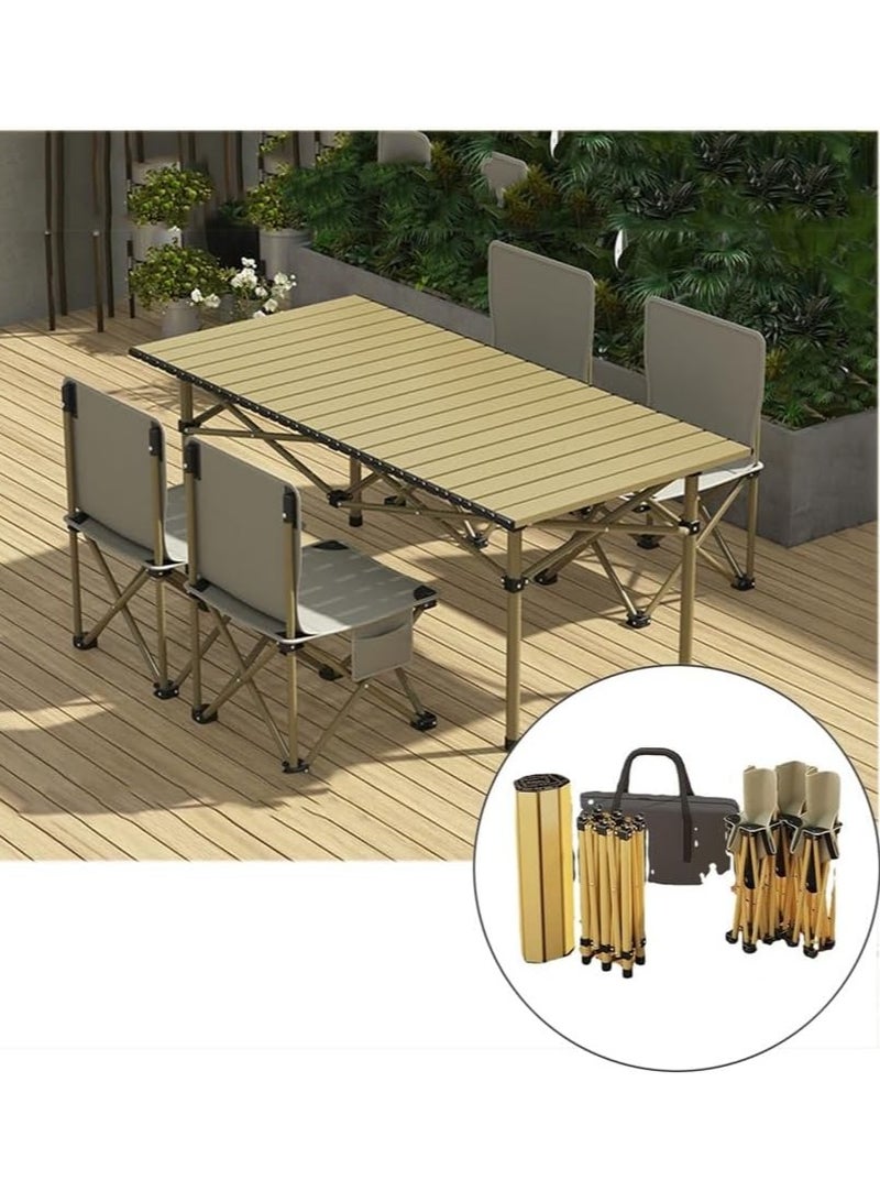Folding Tables and Chairs Portable Picnic Table Rollable Aluminum Alloy Table For Picnic, Camping Light Weight, Easy To Store Carry