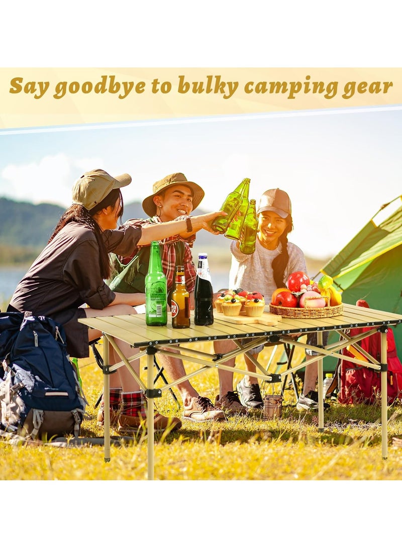 Folding Tables and Chairs Portable Picnic Table Rollable Aluminum Alloy Table For Picnic, Camping Light Weight, Easy To Store Carry