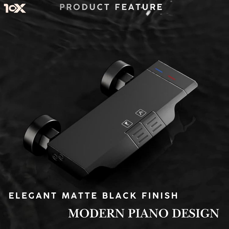 10X All Black Wall Mixer 2 in 1 for Bathroom ZH-7104 | Hot & Cold | Piano Key Controls | Dual Flow (Waterfall & Normal) | Modern Flat Design - Image 3