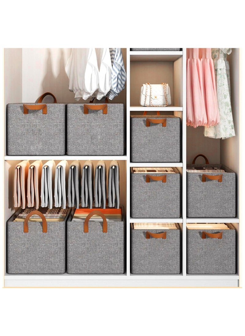 AUTOYSUR - 3PCS Foldable Closet Storage Box,Storage Bins Organizer with Handle,Closet Storage Bins with Handles,Closet Shelf Organizer and Storage,Linen Fabric Storage Baskets Washable (Grey) - Image 1