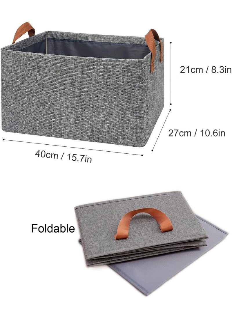 AUTOYSUR - 3PCS Foldable Closet Storage Box,Storage Bins Organizer with Handle,Closet Storage Bins with Handles,Closet Shelf Organizer and Storage,Linen Fabric Storage Baskets Washable (Grey) - Image 1