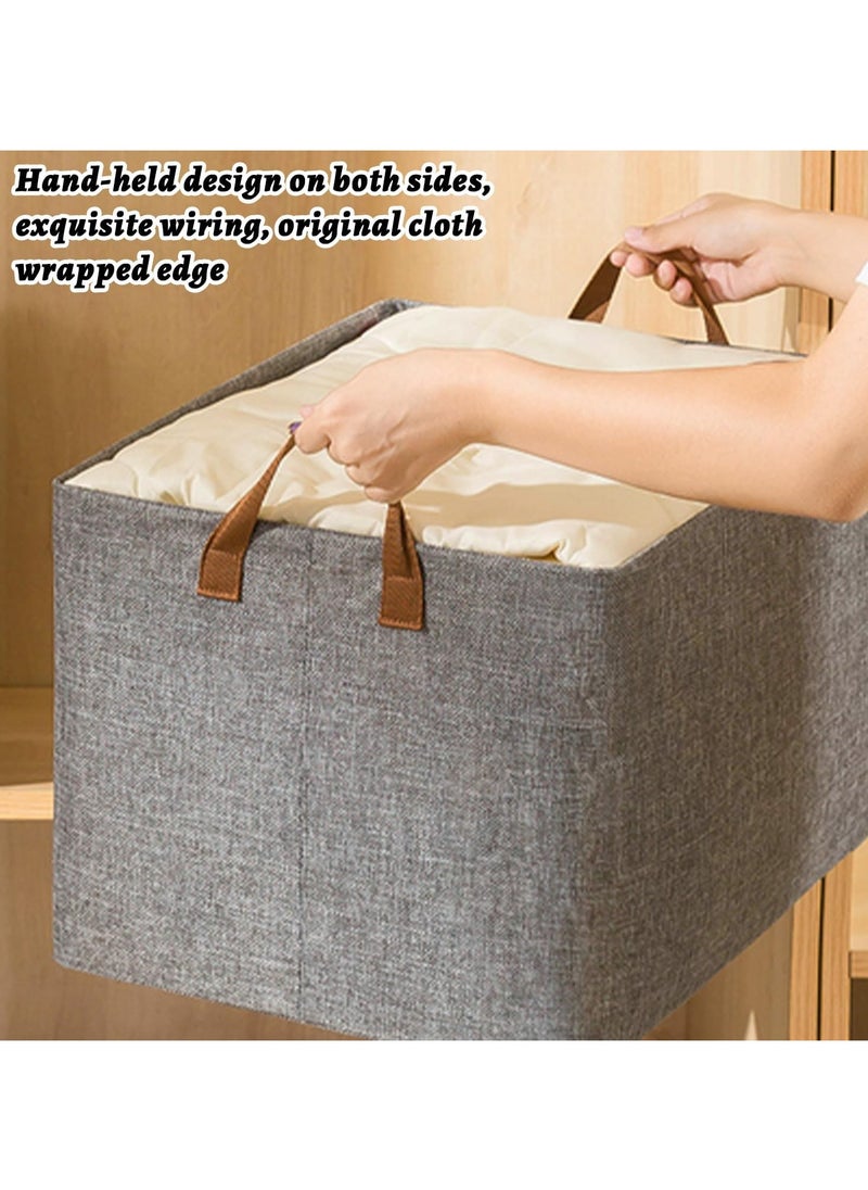 AUTOYSUR - 3PCS Foldable Closet Storage Box,Storage Bins Organizer with Handle,Closet Storage Bins with Handles,Closet Shelf Organizer and Storage,Linen Fabric Storage Baskets Washable (Grey) - Image 1