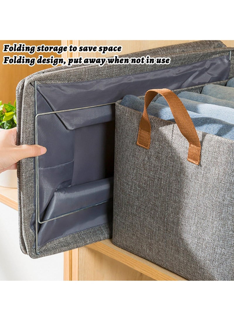 AUTOYSUR - 3PCS Foldable Closet Storage Box,Storage Bins Organizer with Handle,Closet Storage Bins with Handles,Closet Shelf Organizer and Storage,Linen Fabric Storage Baskets Washable (Grey) - Image 1