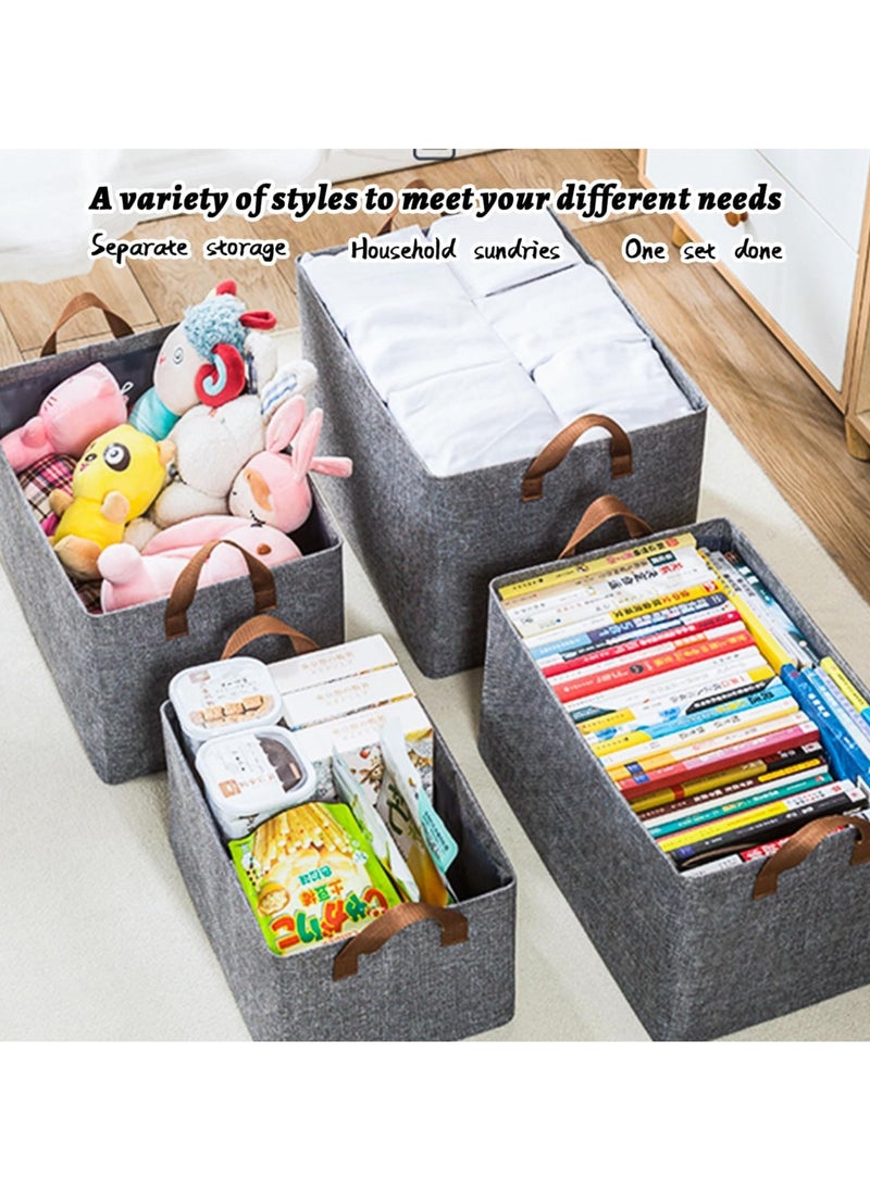 AUTOYSUR - 3PCS Foldable Closet Storage Box,Storage Bins Organizer with Handle,Closet Storage Bins with Handles,Closet Shelf Organizer and Storage,Linen Fabric Storage Baskets Washable (Grey) - Image 1