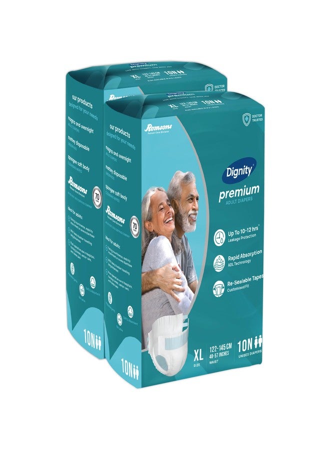 ديجنيتي حفاضات ديجنيتي بريميوم بنمط الشريط اللاصق للبالغين - مقاس XL (20 قطعة) مع مؤشر للبلل وحماية من التسرب لمدة تصل إلى 10-12 ساعة. - Image 1