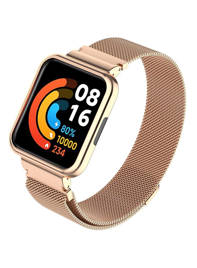 O Ozone Milanese Band For Redmi Watch 2 Lite /Xiaomi Mi Watch 2 Lite, Metal Mesh Magnetic loop with Metal Protector Case Replacement Strap- Rose Gold  - Image 1