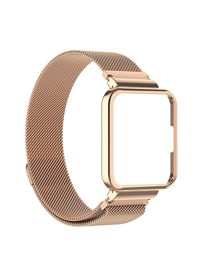 O Ozone Milanese Band For Redmi Watch 2 Lite /Xiaomi Mi Watch 2 Lite, Metal Mesh Magnetic loop with Metal Protector Case Replacement Strap- Rose Gold  - Image 2