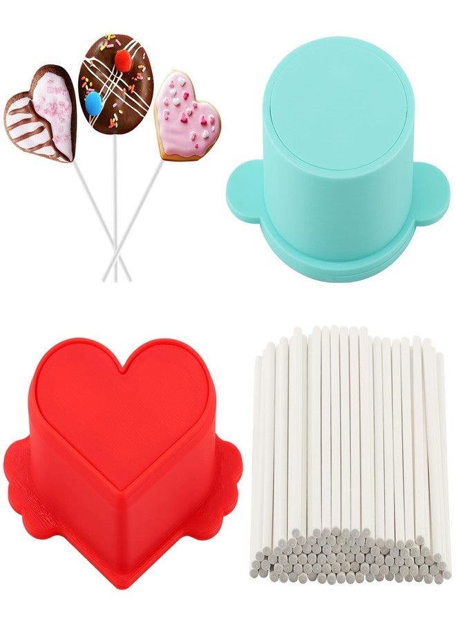 WeiLingBo 2Pcs Circle and Heart Cake Po p Cutter and Pusher,3D Printed Cake Po-p Molds Shapes Press Set,Cake Po ps Cutter and Maker for Home Baking,Birthday Parties,Wedding - Image 1