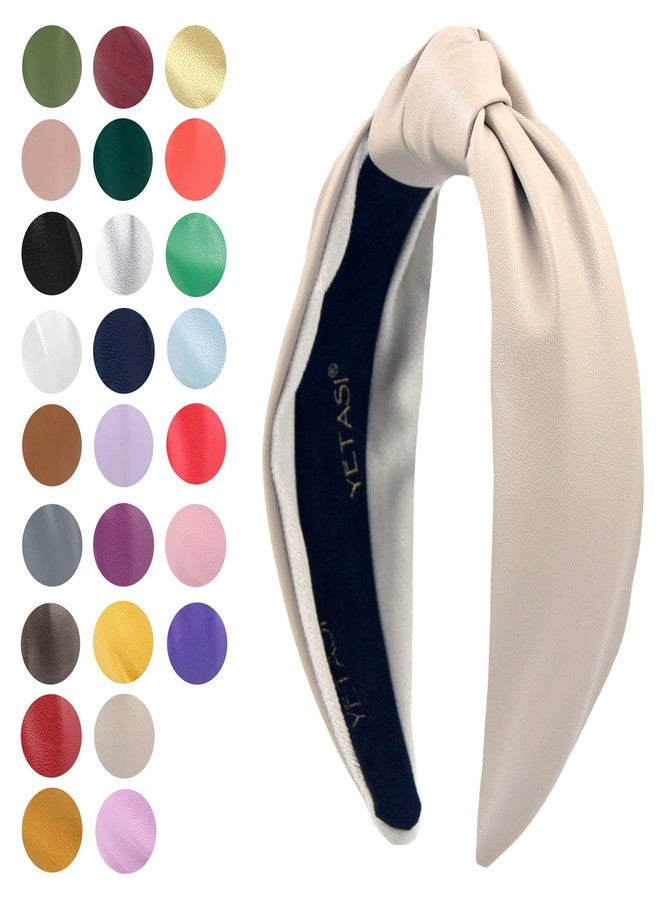YETASI Ivory Warm Stylish Cream Headbands for Women Leather Knotted Headband is a Fashion Head band. Wearable All Day, Beige Headbands for Girls are Top Knot Fashion Designer for Womens Hair - Image 2