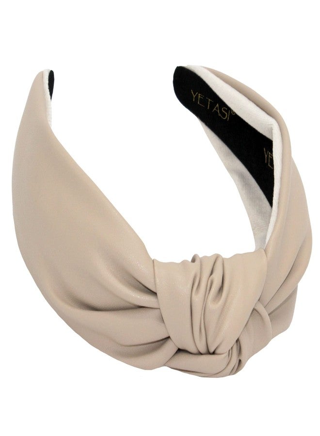 YETASI Ivory Warm Stylish Cream Headbands for Women Leather Knotted Headband is a Fashion Head band. Wearable All Day, Beige Headbands for Girls are Top Knot Fashion Designer for Womens Hair - Image 1