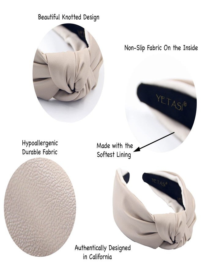 YETASI Ivory Warm Stylish Cream Headbands for Women Leather Knotted Headband is a Fashion Head band. Wearable All Day, Beige Headbands for Girls are Top Knot Fashion Designer for Womens Hair - Image 4