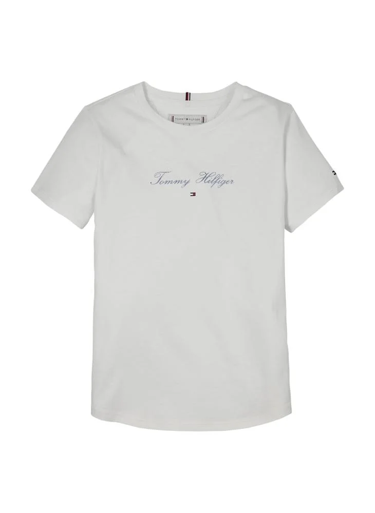 تومي هيلفيغر Kids Crew Neck Script Logo Slim Fit T-Shirt