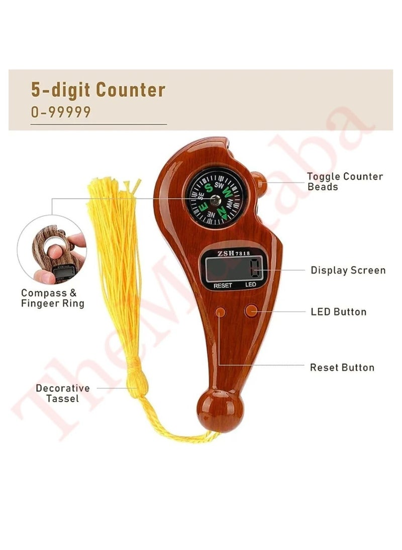 Generic - Digital Tasbeeh Hand Tally Counter Finger Ring LED Display Counting Machine with Compass Electronic Counter for Zikr, Jaap Mala & Prayers Adjustable Finger Strap for Comfortable Use Portable & Lightweight Design – Easy to Carry Pack of 5 – Multicolor - Image 1