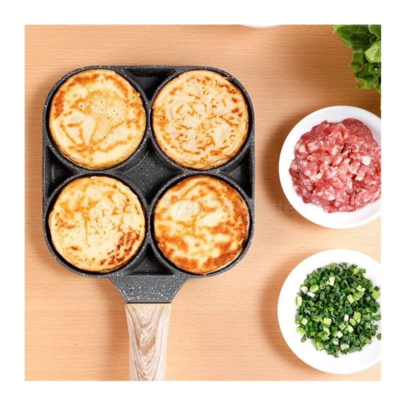 Zhangzhi 4 hole omelet pan fit for burger eggs ham pancake maker wooden handle frying pot non-stick cooking breakfast - Image 2