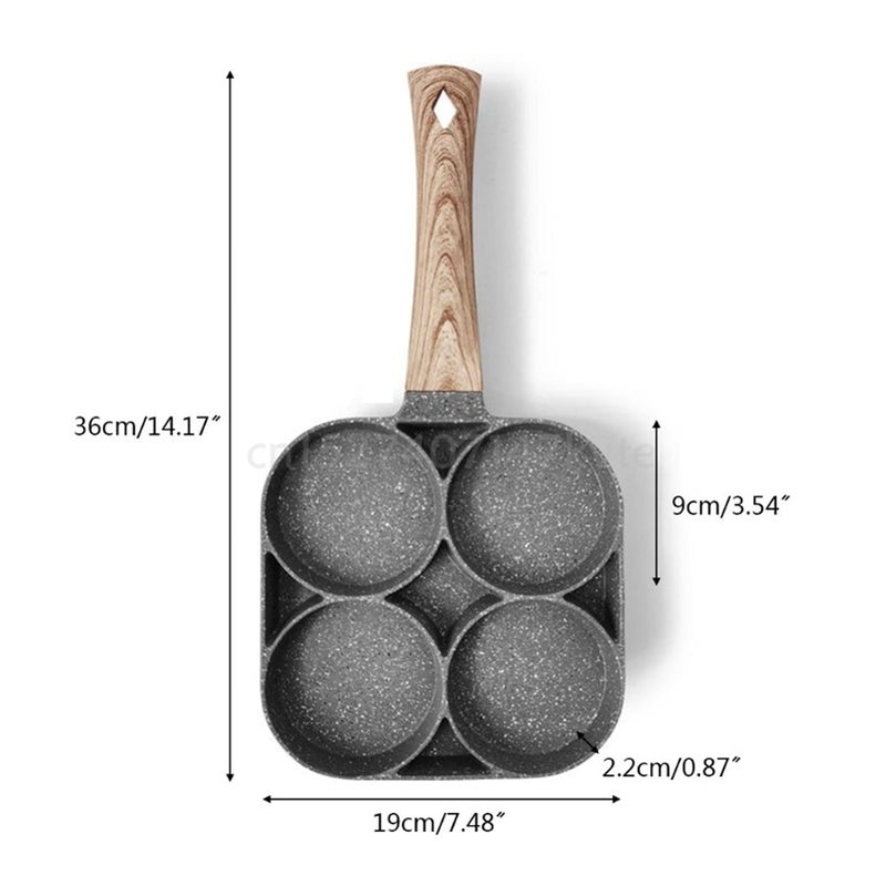 Zhangzhi 4 hole omelet pan fit for burger eggs ham pancake maker wooden handle frying pot non-stick cooking breakfast - Image 5
