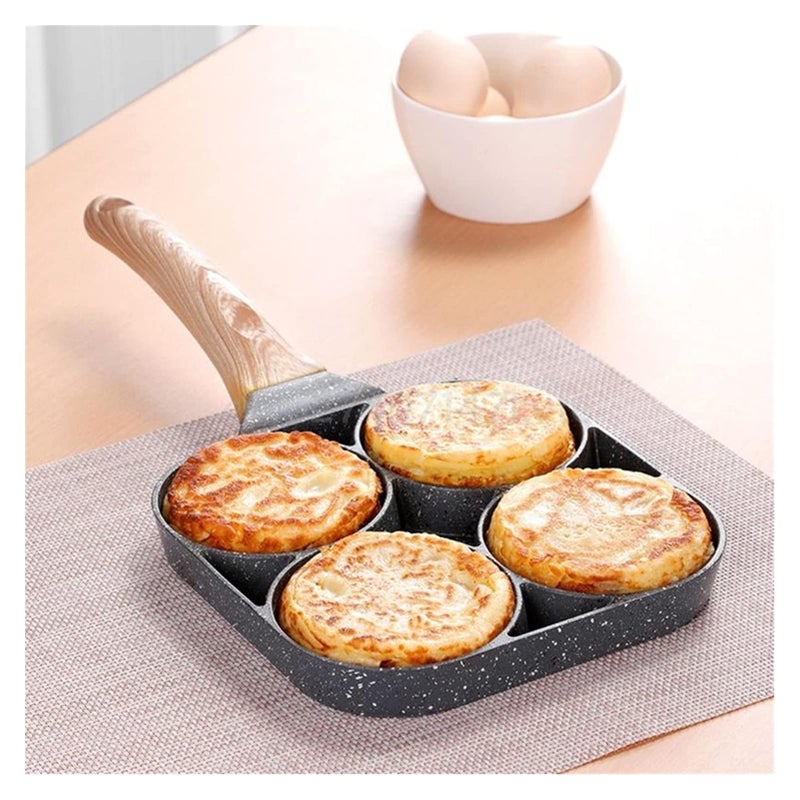 Zhangzhi 4 hole omelet pan fit for burger eggs ham pancake maker wooden handle frying pot non-stick cooking breakfast - Image 3