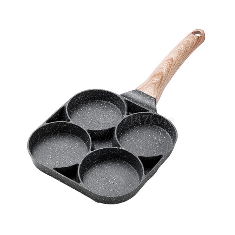 Zhangzhi 4 hole omelet pan fit for burger eggs ham pancake maker wooden handle frying pot non-stick cooking breakfast - Image 1