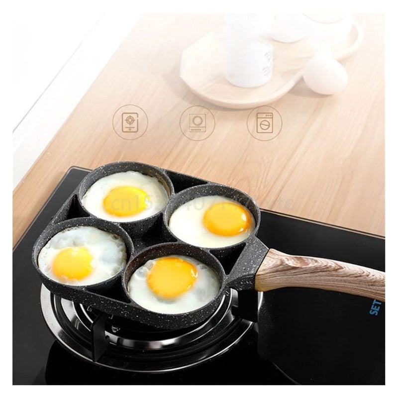 Zhangzhi 4 hole omelet pan fit for burger eggs ham pancake maker wooden handle frying pot non-stick cooking breakfast - Image 4