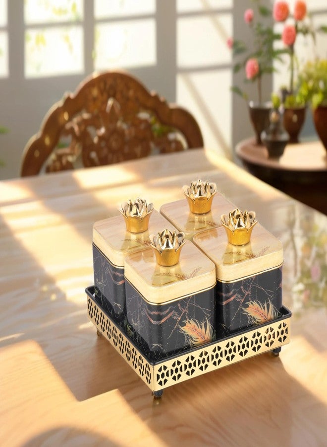 نابيا مجموعة علب فواكه مجففة دوارة محكمة الإغلاق من نابيا، 4 قطع، مع غطاء وصينية تقديم، علبة فواكه مجففة لتقديم الحلويات، والسكاكر، والمخللات، والمخواس (عبوة من 4 قطع) (بيج) - Image 1
