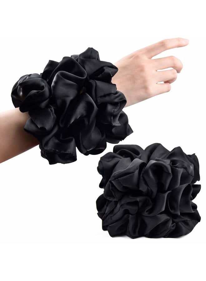 CEELGON Black Big Scrunchies for Women 6.3Inches Large Scrunchie Satin Oversized Silk Thick Elastic Hair Ties Jumbo Hair Scrunchies 6 Pack (Black) - Image 1