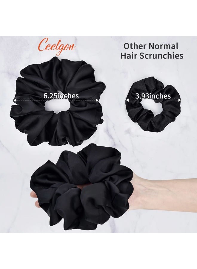 CEELGON Black Big Scrunchies for Women 6.3Inches Large Scrunchie Satin Oversized Silk Thick Elastic Hair Ties Jumbo Hair Scrunchies 6 Pack (Black) - Image 2