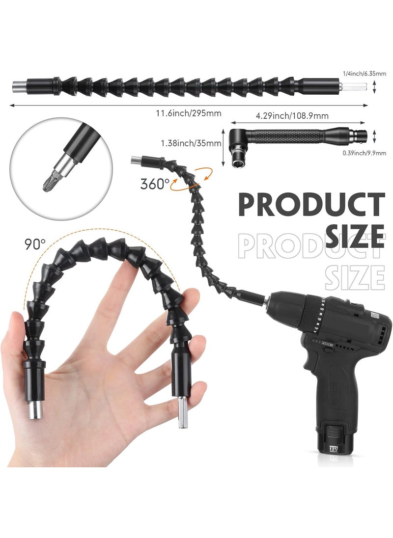 Reginary 32 Pieces Flexible Drill Bit Extension Set Including 105 Right Angle Drill Attachment 14 38 12 Inch Hex Adapter Socket Bendable Magnetic Extender Universal Bit Extension Screwdrive  - Image 4