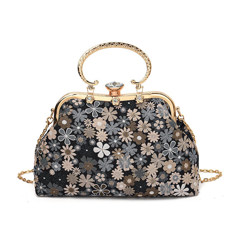 2023 Spring And Chinese Style Fresh Artistic National Style Retro Hand Carrying Women'S Bag Flower Chain Clip Women'S Bag - Image 1