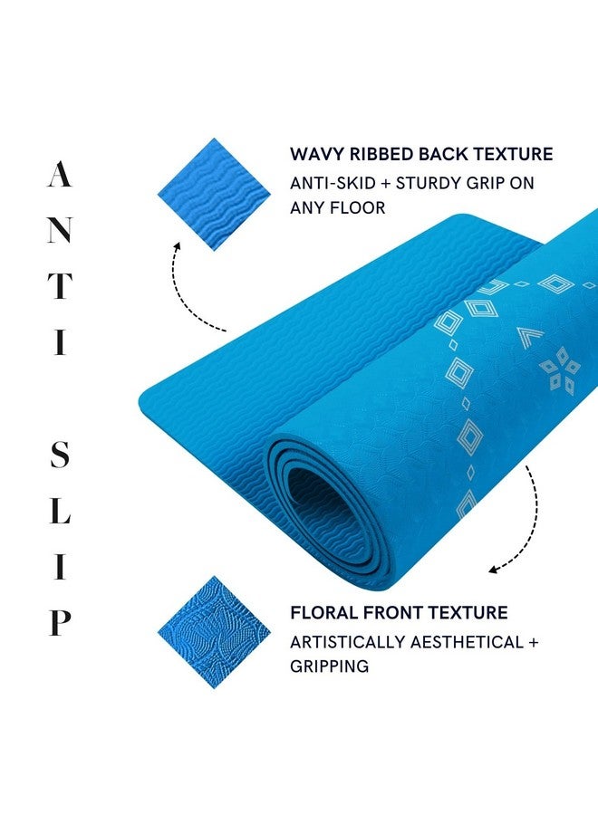 ThinkArtDecor Think Art Decor Alignment Yoga Mat for Women, Men, Kids, 6mm Thick TPE Mat with Strap, Dual textured for Anti-Slip, Durable Exercise Mat for Home Workout, Gym*, Meditation (24X72 inch, Sky Blue) - Image 5