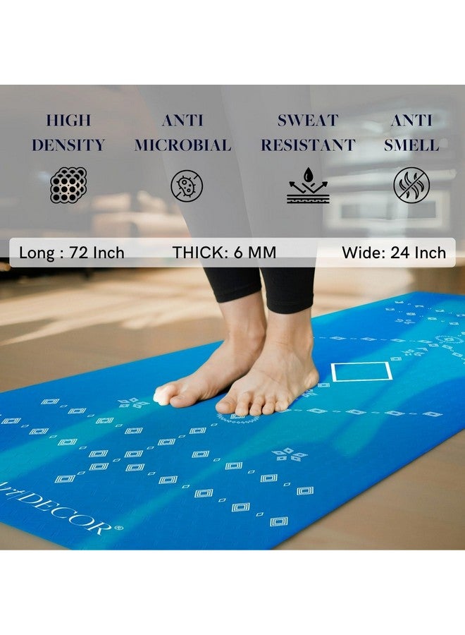 ThinkArtDecor Think Art Decor Alignment Yoga Mat for Women, Men, Kids, 6mm Thick TPE Mat with Strap, Dual textured for Anti-Slip, Durable Exercise Mat for Home Workout, Gym*, Meditation (24X72 inch, Sky Blue) - Image 2