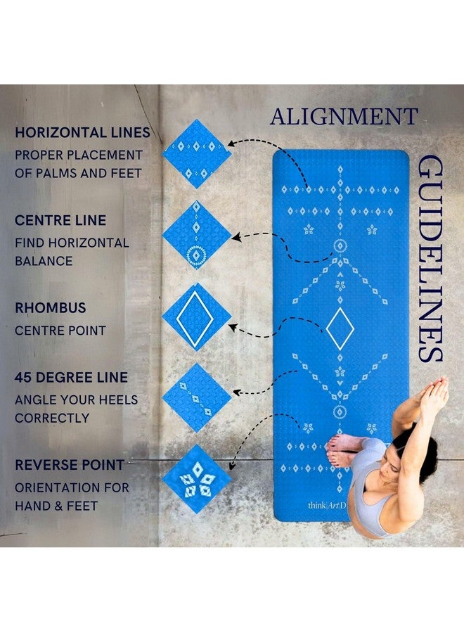 ThinkArtDecor Think Art Decor Alignment Yoga Mat for Women, Men, Kids, 6mm Thick TPE Mat with Strap, Dual textured for Anti-Slip, Durable Exercise Mat for Home Workout, Gym*, Meditation (24X72 inch, Sky Blue) - Image 4