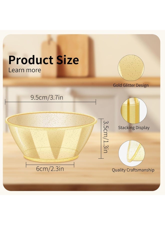 عبوة من 50 وعاء بلاستيكي، وعاء ذهبي للاستخدام مرة واحدة، سعة 6 أونصات، حلوى صغيرة، سلطة، آيس كريم، أطباق تقديم شفافة صلبة، للحفلات، تقديم الطعام، الفواكه، البارفيه، الوجبات الخفيفة - Image 3