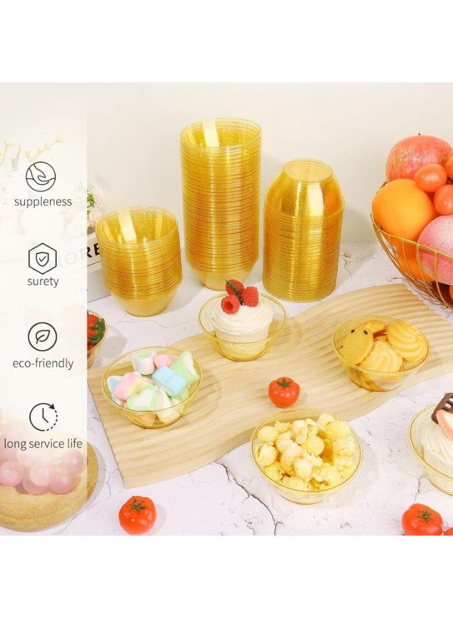 عبوة من 50 وعاء بلاستيكي، وعاء ذهبي للاستخدام مرة واحدة، سعة 6 أونصات، حلوى صغيرة، سلطة، آيس كريم، أطباق تقديم شفافة صلبة، للحفلات، تقديم الطعام، الفواكه، البارفيه، الوجبات الخفيفة - Image 2