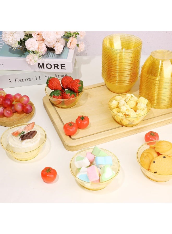 عبوة من 50 وعاء بلاستيكي، وعاء ذهبي للاستخدام مرة واحدة، سعة 6 أونصات، حلوى صغيرة، سلطة، آيس كريم، أطباق تقديم شفافة صلبة، للحفلات، تقديم الطعام، الفواكه، البارفيه، الوجبات الخفيفة - Image 5