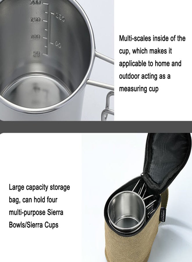 Campingmoon 4pcs Sierra Cups with Storage Bag Outdoor Stainless Steel 160ml Sierra Coffee Cup Set Picnic Tableware Kit Portable Barbecue Hiking Camping Cups Picnic Cookware Set - Image 2
