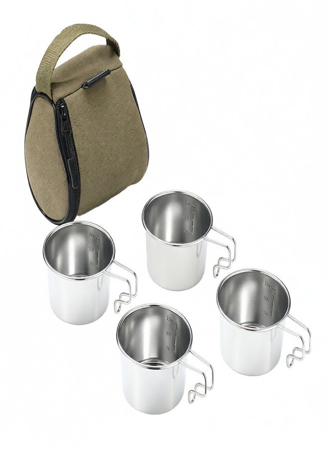 Campingmoon 4pcs Sierra Cups with Storage Bag Outdoor Stainless Steel 160ml Sierra Coffee Cup Set Picnic Tableware Kit Portable Barbecue Hiking Camping Cups Picnic Cookware Set - Image 1