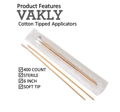 Vakly Cotton Tipped Applicators 6 in 400 Pack Sterile Wooden Cotton Swabs with Long Shaft for Medical Use Cleaning Makeup Crafts Precision Application - Image 3