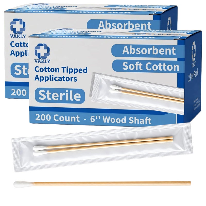 Vakly Cotton Tipped Applicators 6 in 400 Pack Sterile Wooden Cotton Swabs with Long Shaft for Medical Use Cleaning Makeup Crafts Precision Application - Image 2