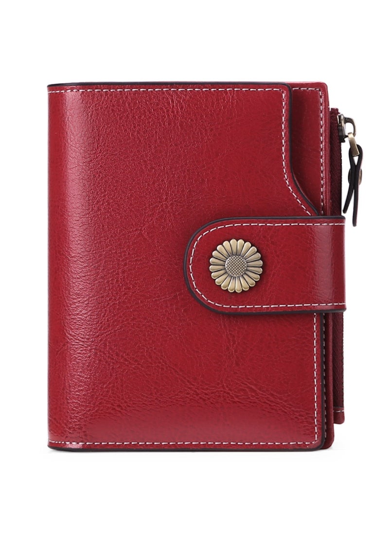 Spot wholesale Womens wallet short Korean fashion buckle clutch girls change bag multi-function card bag Custom Red 