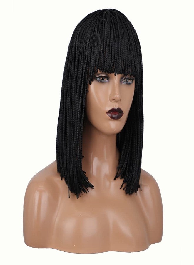 FCHW-wig Braided Wigs For Black Women Synthetic Short Bob Black Box Braided Wig With Bangs Small Box Braided Wigs African American Bob Braid Wigs for Black Women 12inch Black (BZ7790) - Image 3