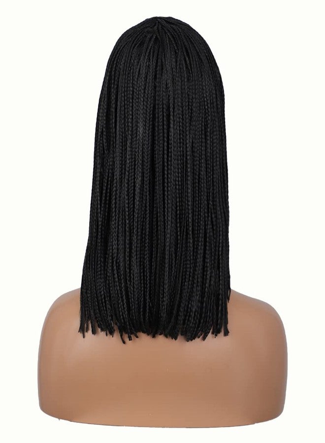 FCHW-wig Braided Wigs For Black Women Synthetic Short Bob Black Box Braided Wig With Bangs Small Box Braided Wigs African American Bob Braid Wigs for Black Women 12inch Black (BZ7790) - Image 4